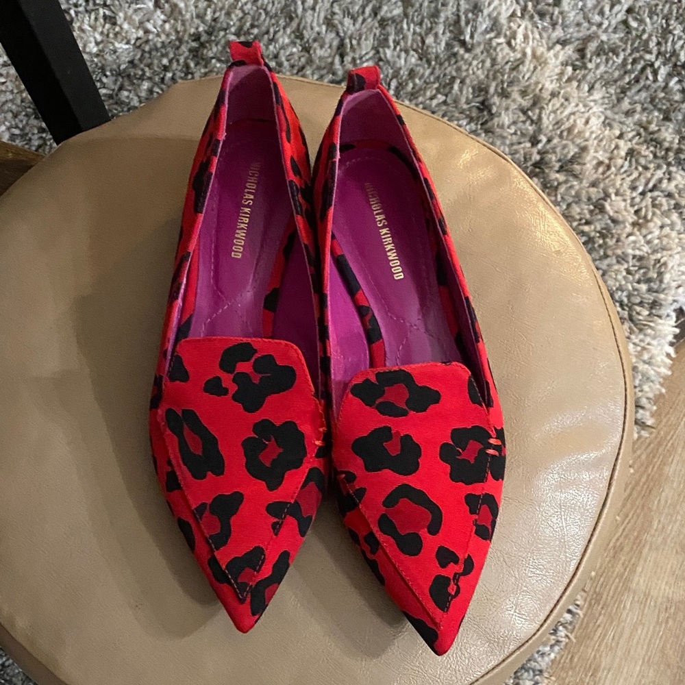 Nicholas Kirkwood Vero Cuoio made in Italy Beya red animal print flats size 6.5